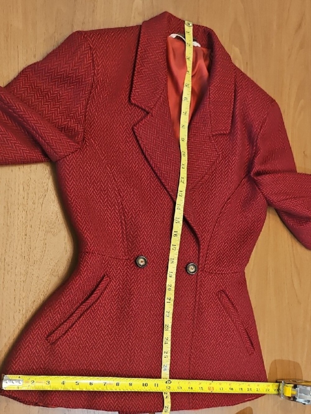 Vintage MaxMara Mainline Red Virgin Wool Blazer & Skirt Suit Size 6 - Picture 10 of 16
